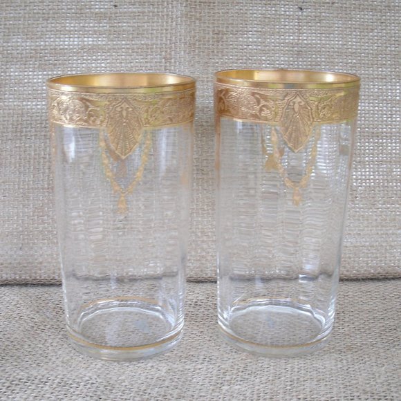 Vintage Tiffin Franciscan Art Nouveau Gold Encrusted Tumbler Set of 2 - Picture 4 of 16